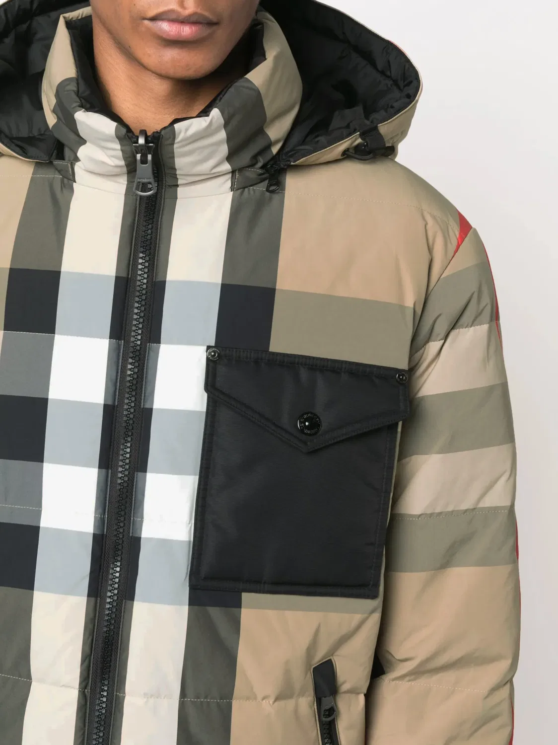 Обратная куртка с капюшоном в клетку Burberry, бежевый — фото 2