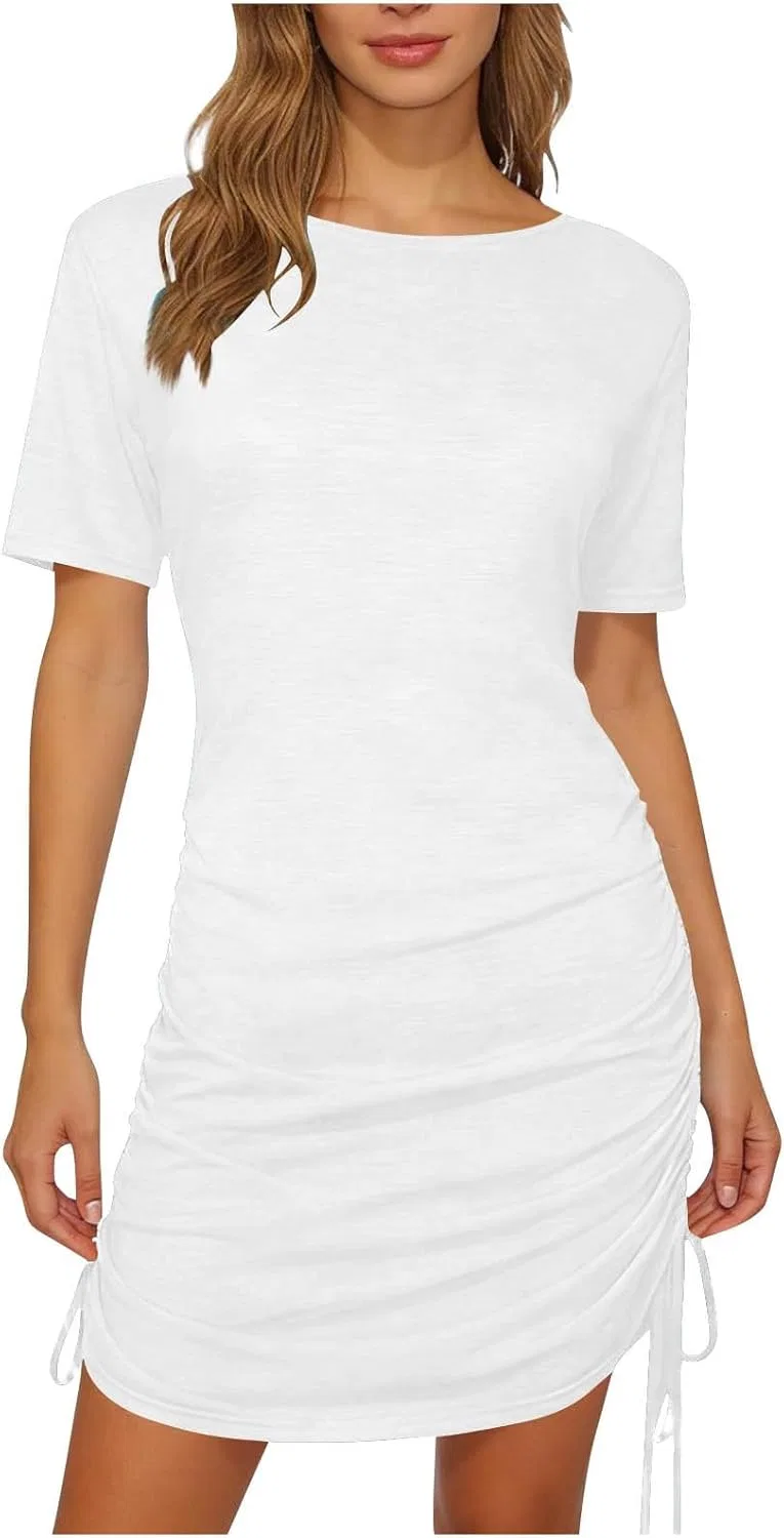 Женское мини-платье с боковой шнуровкой, slim fit, White