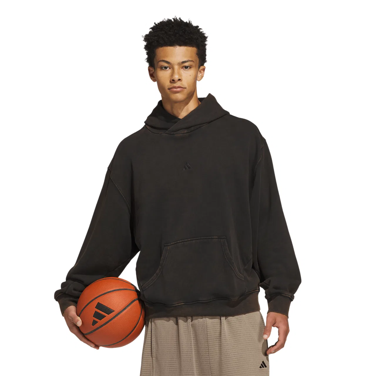 Мужское худи из хлопкового футера Basketball Washed Fleece Hoodie Adidas, черный