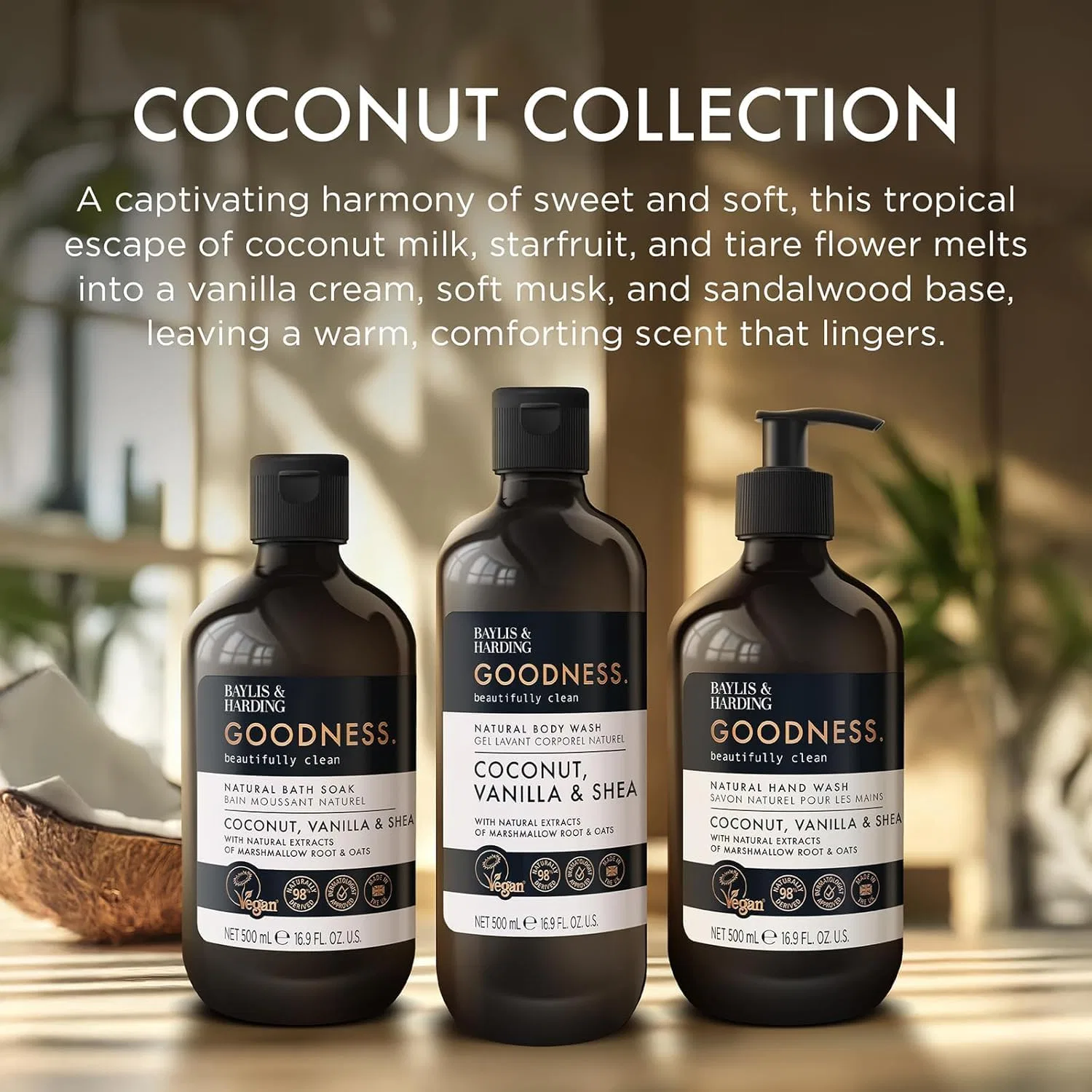 Гель для душа Coconut, Vanilla & Shea, Baylis & Harding, набор 3 шт., 500 мл — фото 4