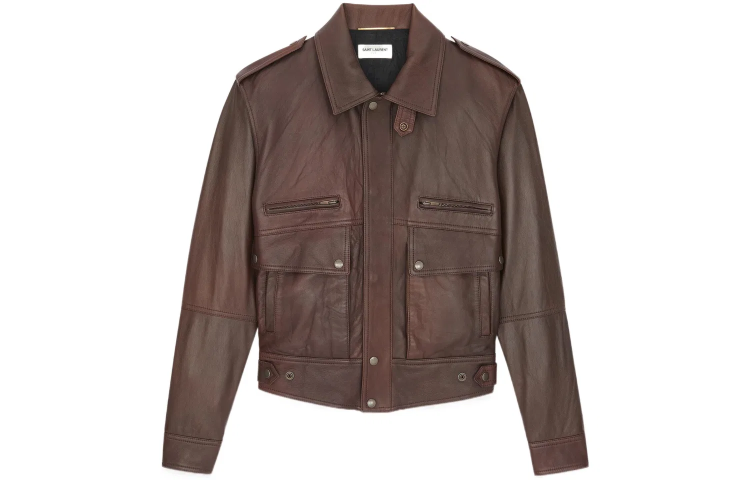 Женская кожаная куртка с принтом Brown-Beige SAINT LAURENT, Brown Beige — фото 3