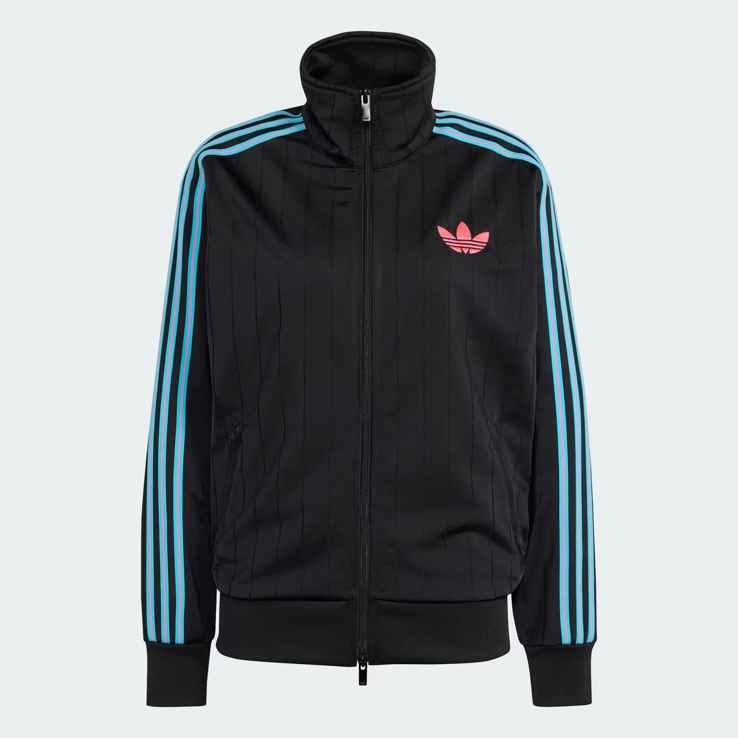 Женская спортивная куртка свободного кроя с принтом в тонкую полоску Pinstripe Firebird Adidas Originals, черный/розовый/синий — фото 4