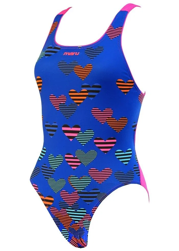 Детский купальник с принтом Maru Heartfelt Badeanzug, Maru, Blau Rosa