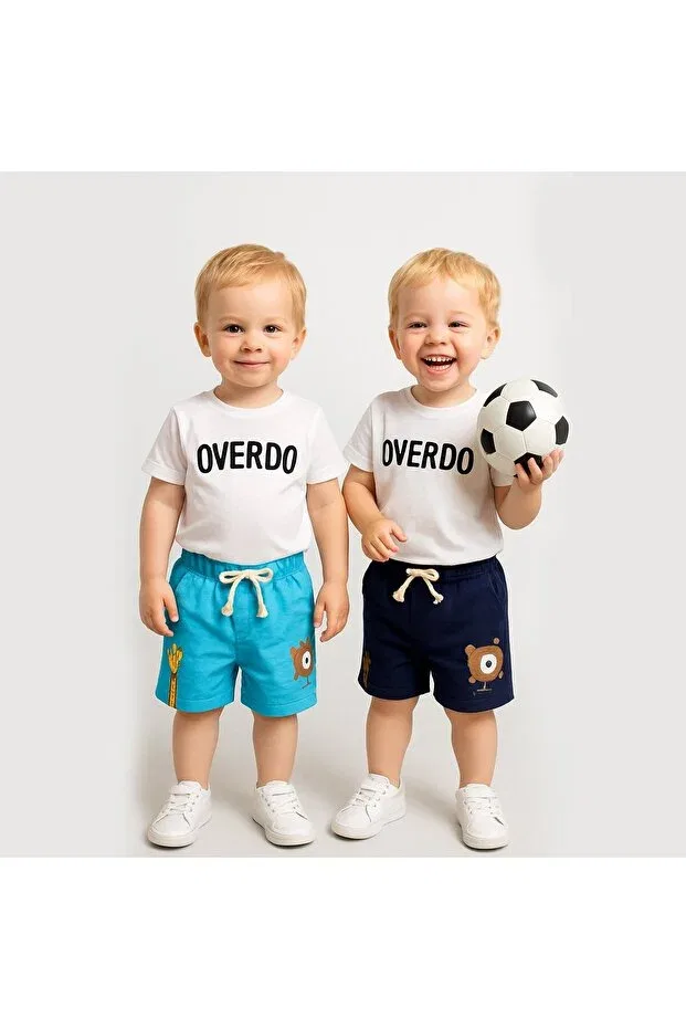Детские шорты для мальчиков с принтом 2Ip teddy bear printed elastic waist unisex shorts Overdo, Navy Blue — фото 2