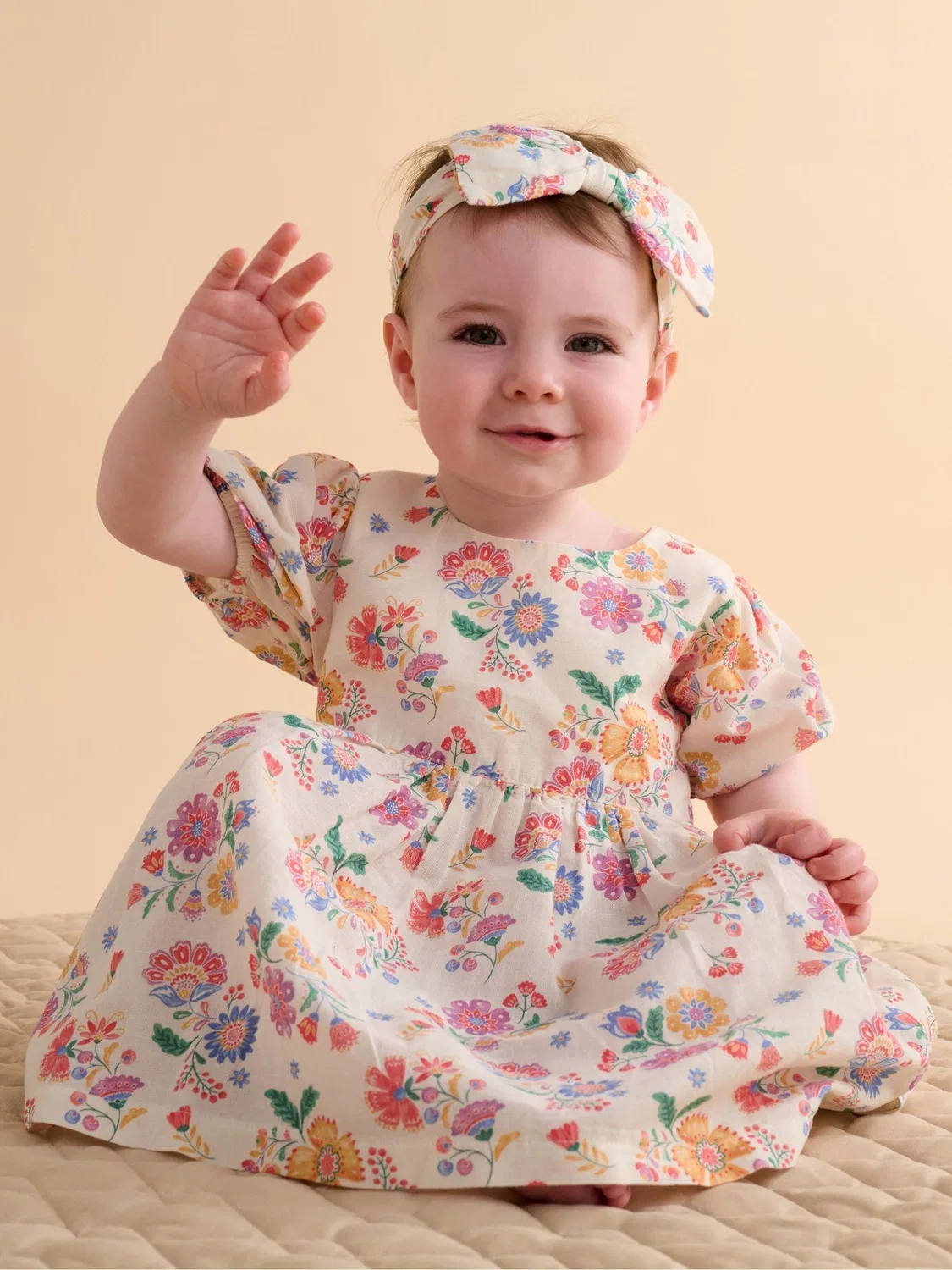 Платье и повязка на голову с цветочным принтом Purebaby, розовый