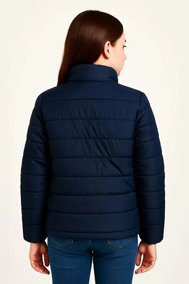 Детская куртка-пуховик для девочек с принтом Ertaş Trend Store, Navy Blue — фото 2
