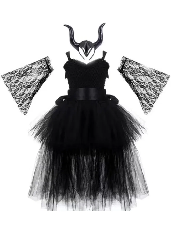 Костюм с кружевными рукавами и рогами Maleficent Daddy'S Angel, черный