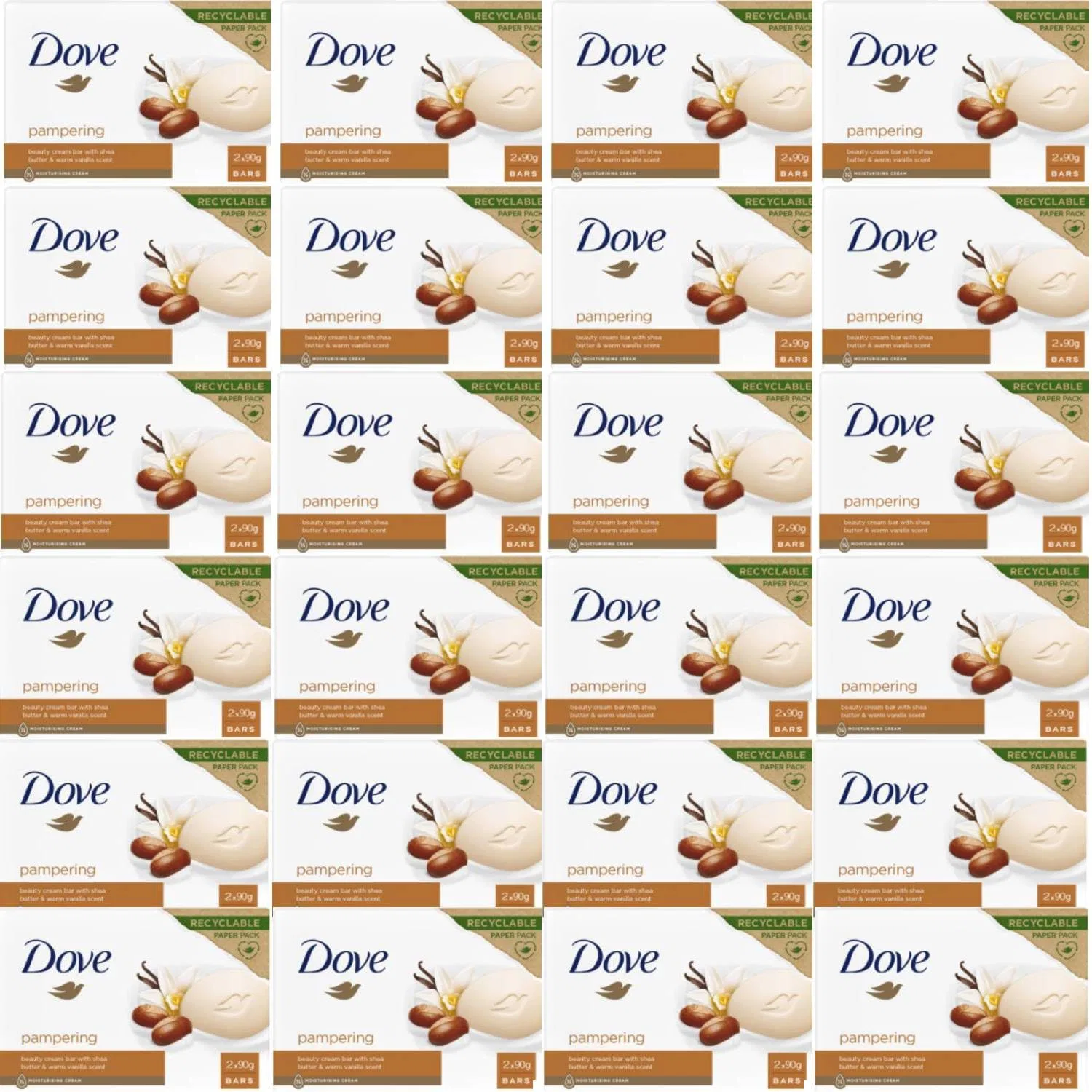 Мыло Dove Beauty Cream Bar с ванилью и маслом ши, 2 x 90 г, набор 24 шт