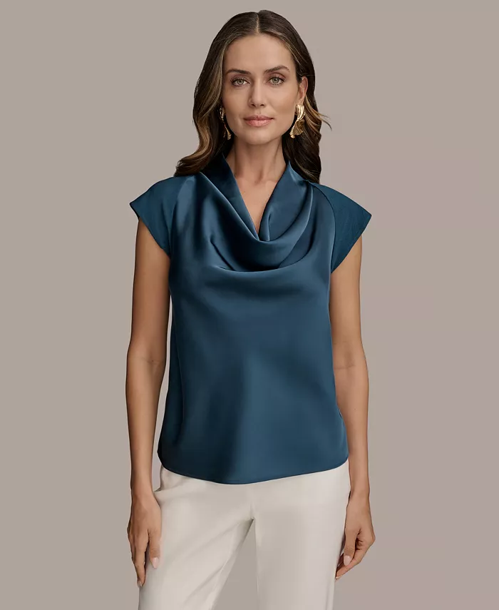 

Женский топ с каплевидным вырезом и рукавами-крылышками из сатина Donna Karan New York, синий