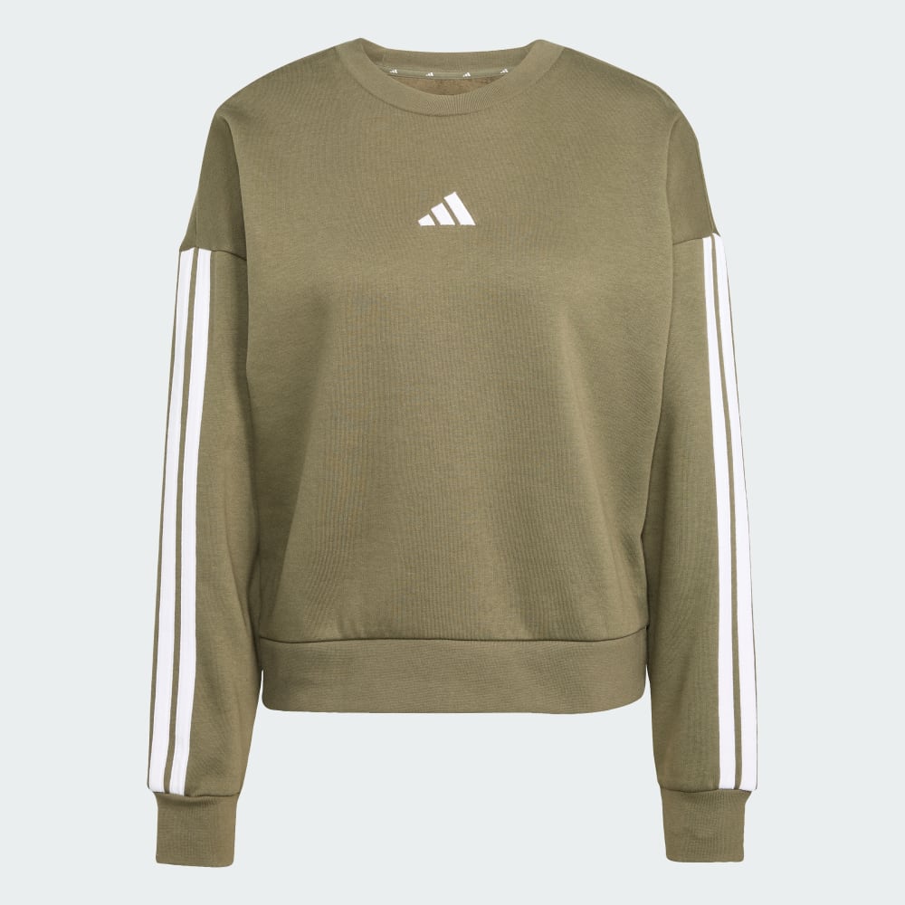 Толстовка Adidas Essentials 3-Stripes Fleece Sweatshirt, цвет Olive Strata/White — фото 4