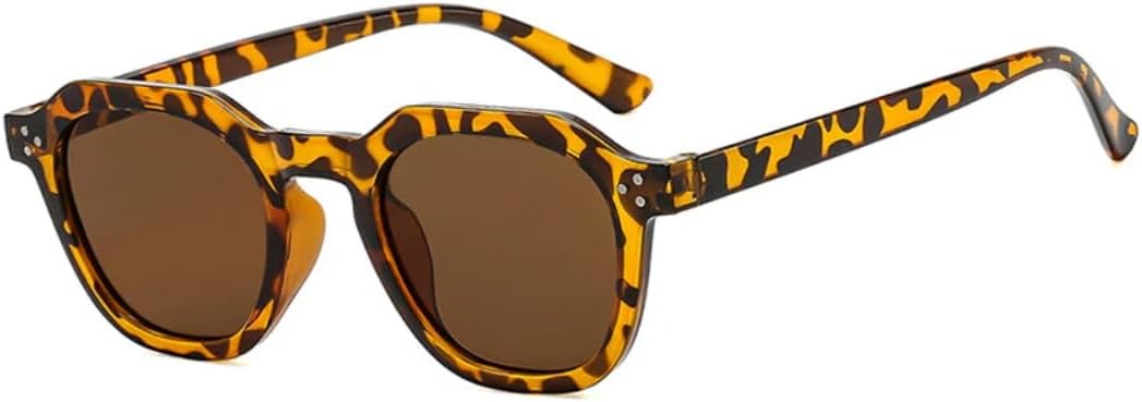 

Классические винтажные солнцезащитные очки с маленькими заклепками для женщин и мужчин, защита от УФ-излучения UV400, для вождения, летние и дорожные очки VVTWSSW, Leopard Brown