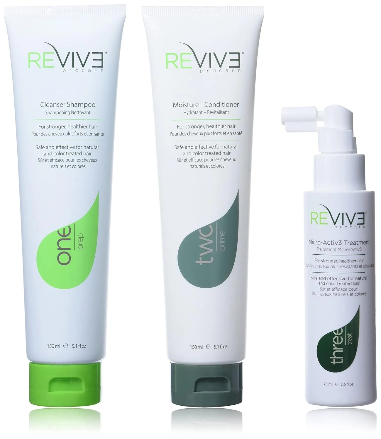 REVIV3 Procare 30-дневный пробный набор - 3-компонентная система для тонких и редеющих волос, без сульфатов и парабенов, шампунь и кондиционер несмываемого действия 674 мл (1 шт.), Olive