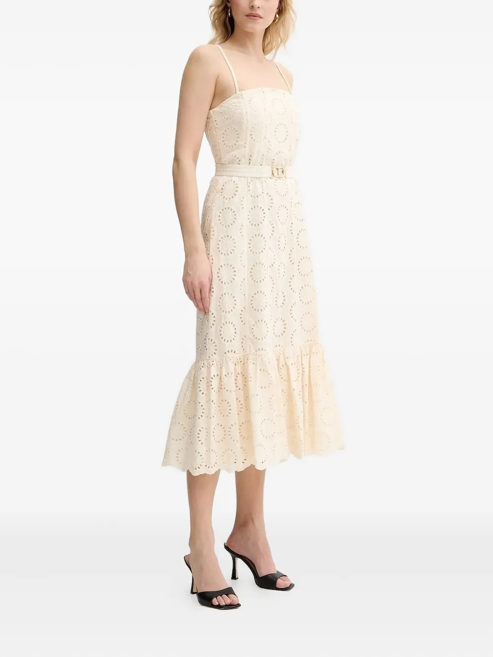 

Платье миди с вышивкой и поясом Twinset, нейтральный