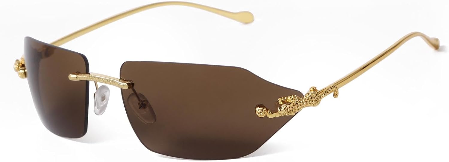 

Ретро-солнцезащитные очки с леопардовым принтом для женщин и мужчин, классические металлические, золотистые, многоугольные, без оправы, с градиентным переходом цвета, модные очки UV400 WNCKSQ, C3