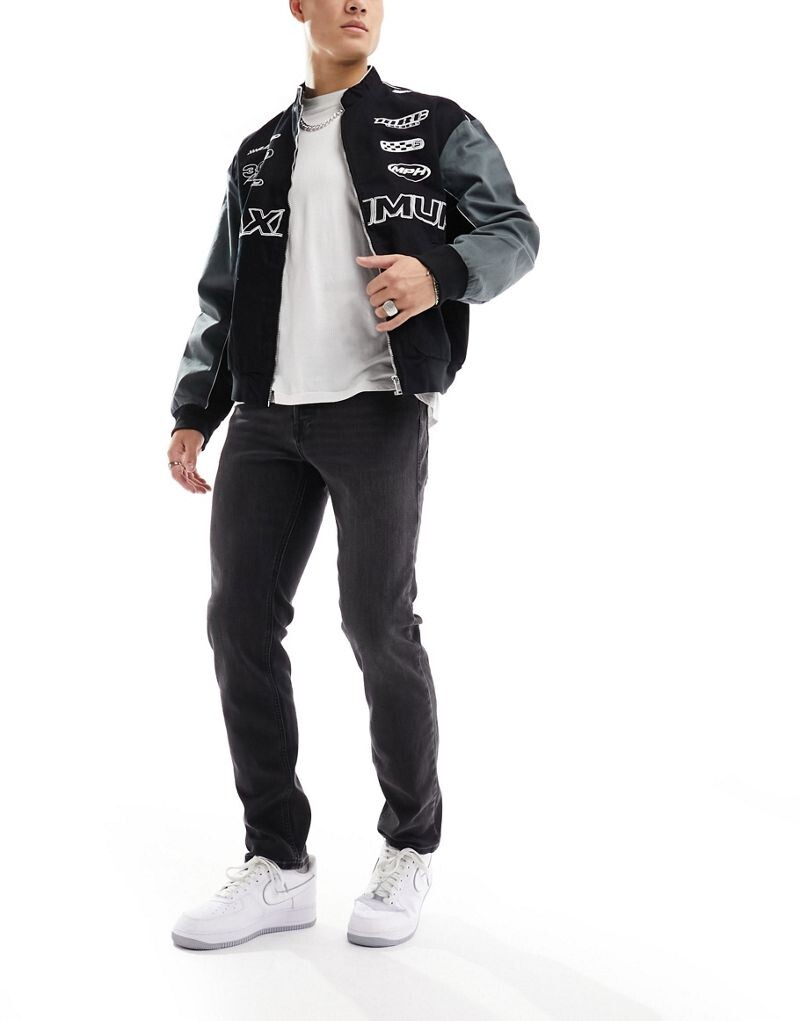 

Jack & Jones Essentials – Mike – черные потертые зауженные джинсы
