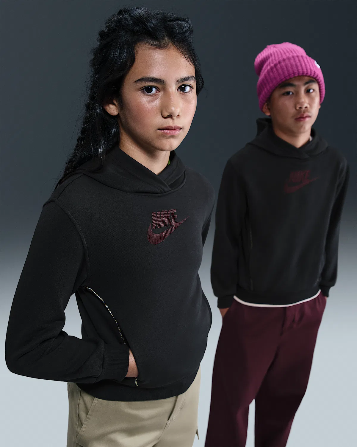 Детская толстовка Nike Sportswear Club из французского флиса, Black/Burgundy Crush