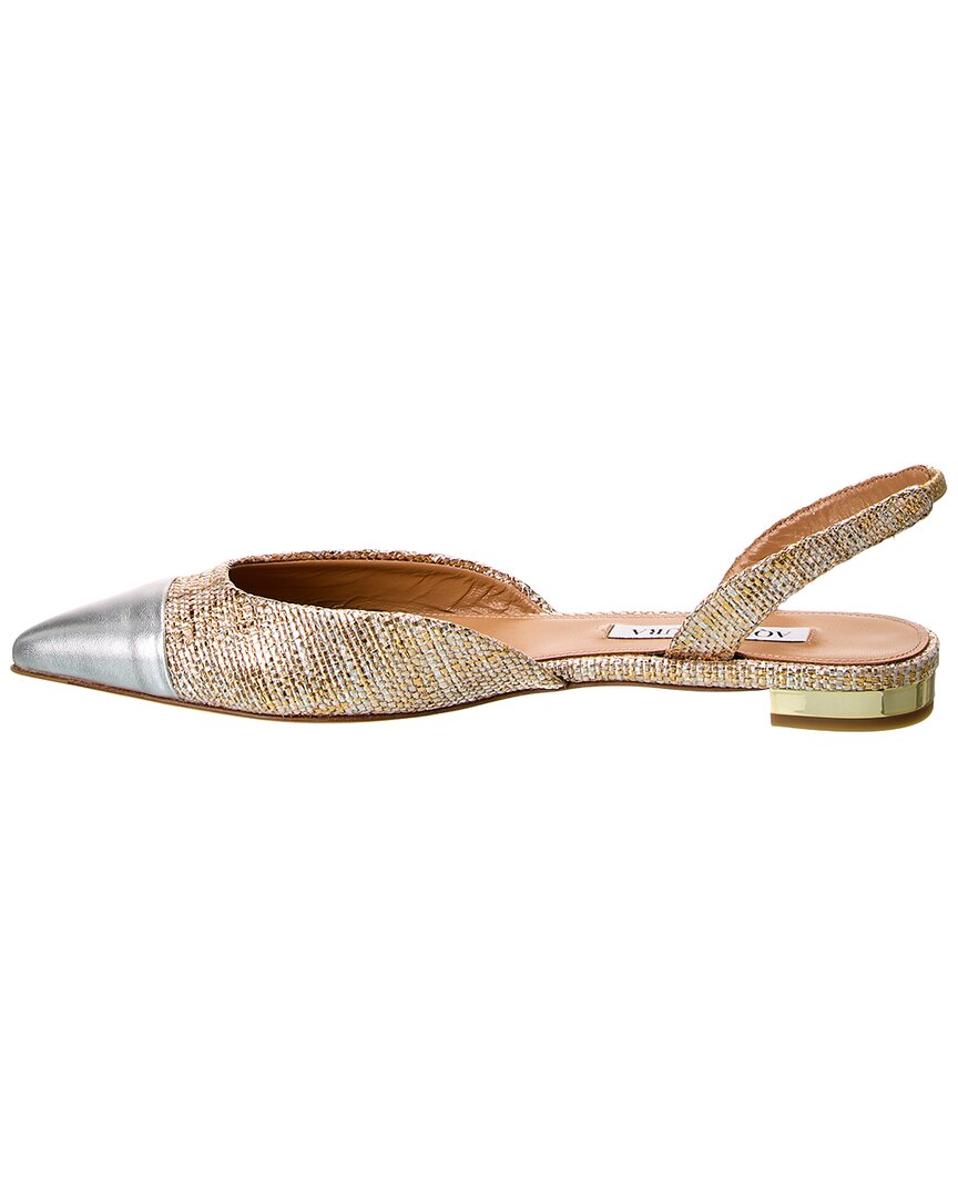 Туфли-лодочки Aquazzura Milanese из кожи Slingback Flat, золотой — фото 2