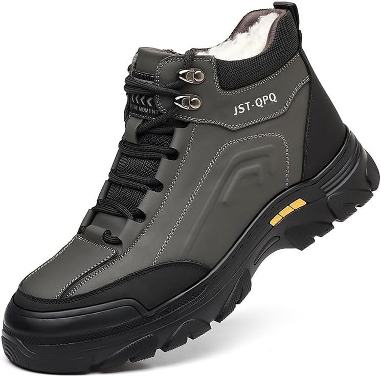 

Мужские кожаные зимние ботинки с меховой подкладкой, шнуровкой и высоким берцем, стильные и удобные, с круглым носком, противоскользящие, для активного отдыха на улице, легкие ботинки для походов, трекинга и прогулок Lhyxu, серый