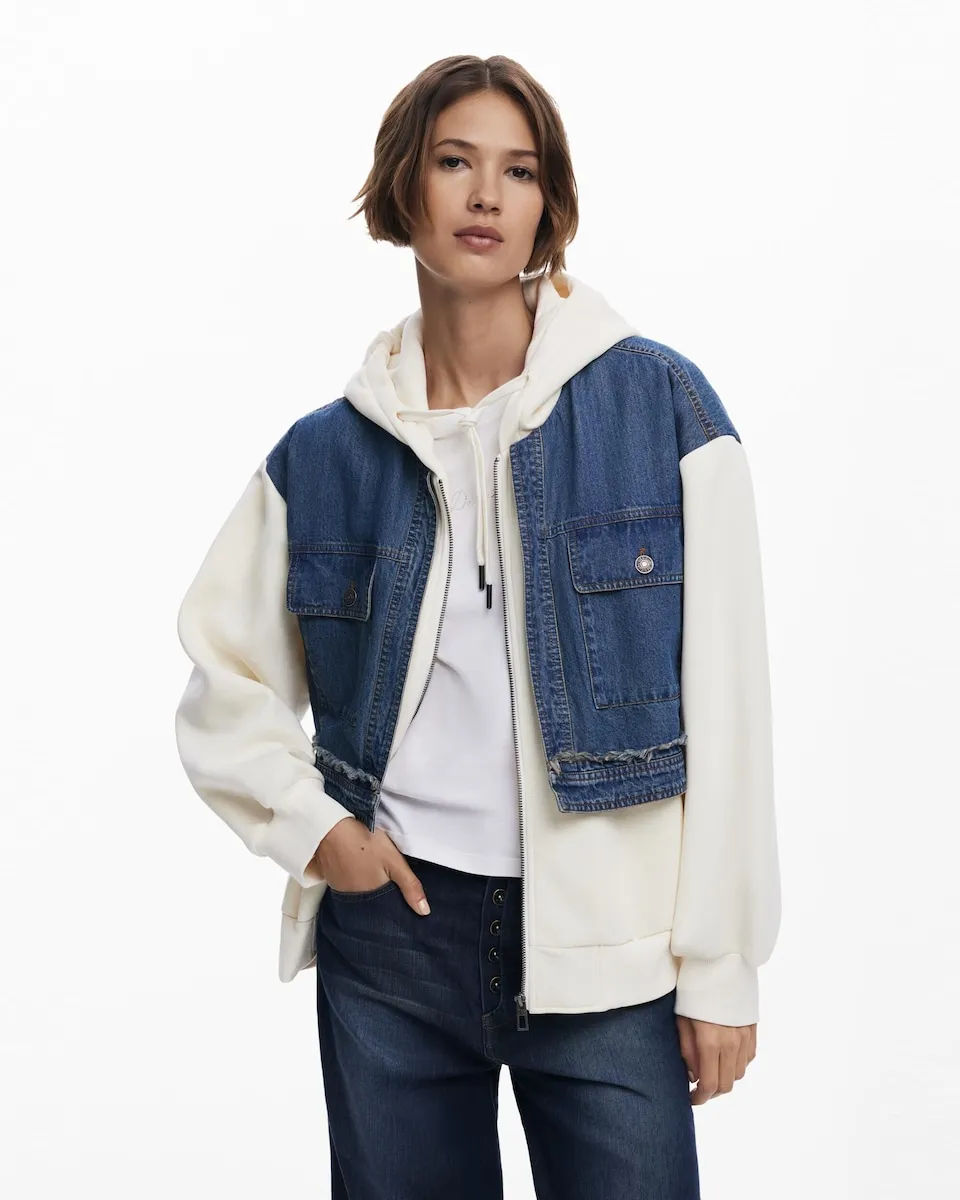 

Свитшот с джинсовыми вставками Desigual, белый/синий