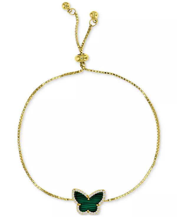 

Браслет-Боло с имитацией малахита и кубического циркония в форме бабочки из стерлингового серебра с позолотой 14 карат Macy'S, malachite