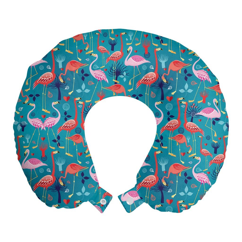 

ABAKUHAUS Flamingo Travel Pillow Подушка для шеи, разноцветные завитки животных, пенопластовые дорожные принадлежности для самолета и автомобиля, 30x30 см, разноцветные