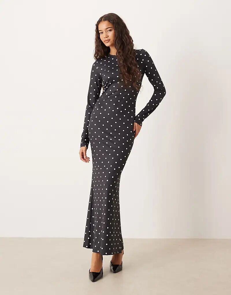 

Платье миди ASOS DESIGN с длинными рукавами и принтом в горошек