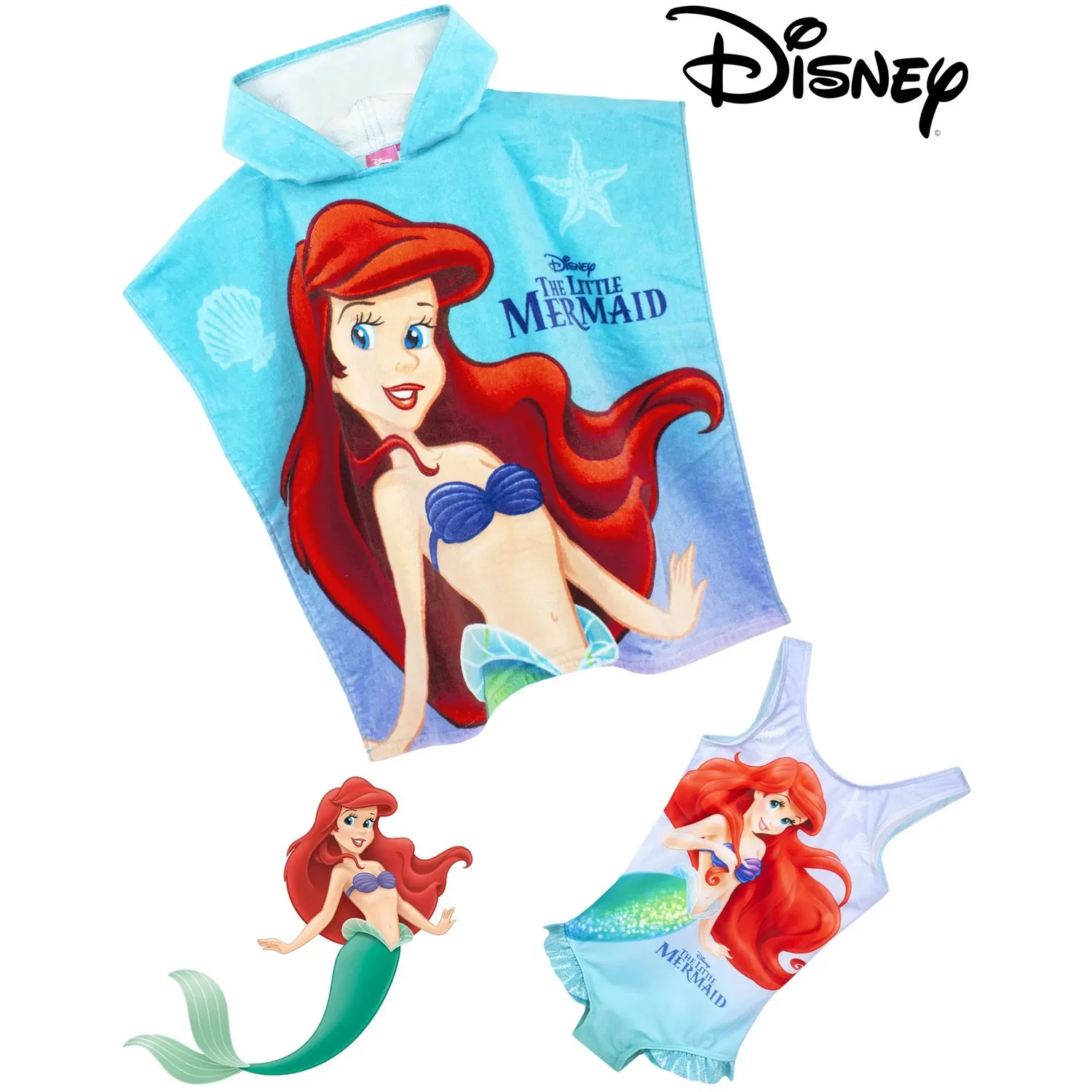 Купальник и пончо-полотенце Disney Русалочка, синий — фото 3