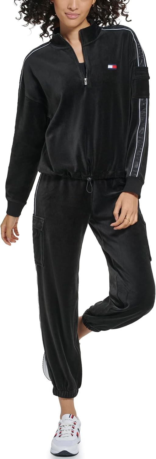

Женская велюровая толстовка-карго Tommy Hilfiger с застежкой-молнией Quarter Zip, Black