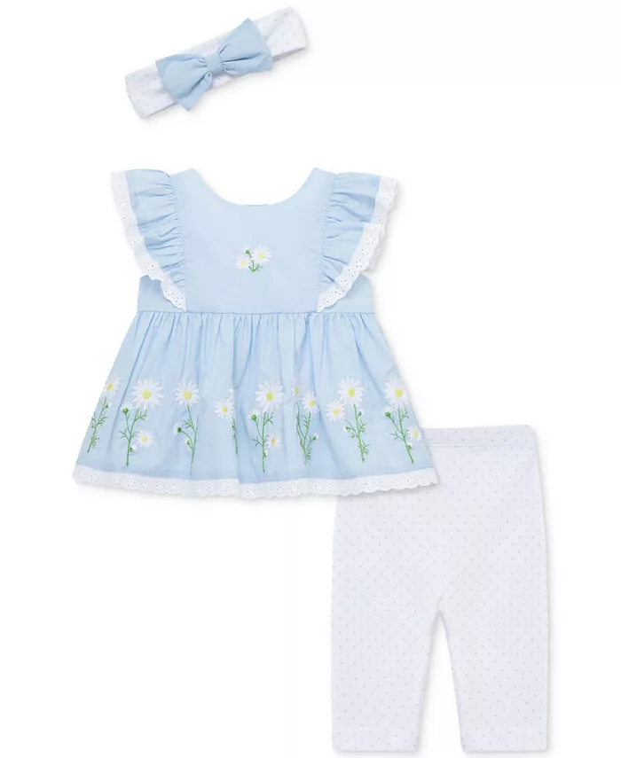 

Комплект для девочек: тюник, леггинсы и повязка на голову Chambray Daisy (3 предмета) Little Me, синий