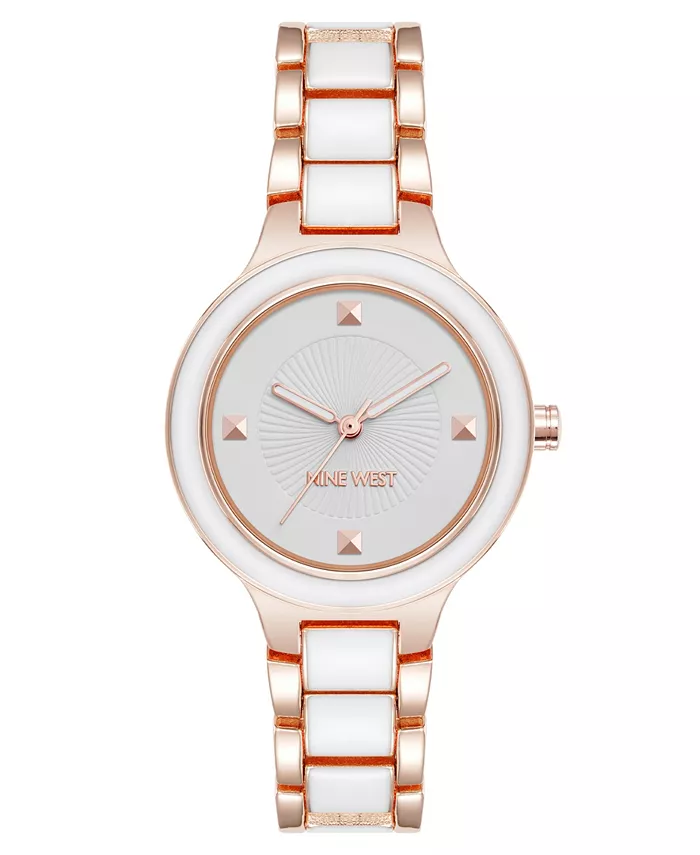 

Женские часы Quartz Round с белым эмалевым циферблатом и корпусом из металлического сплава розового золота, 32 мм Nine West
