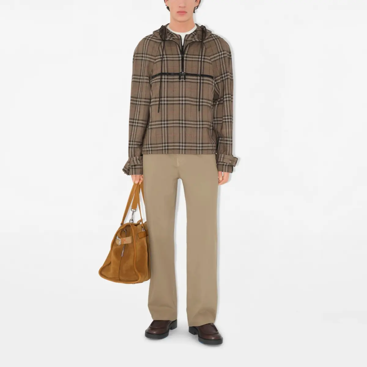 Худи Burberry с капюшоном и молнией до половины, коричневый — фото 3