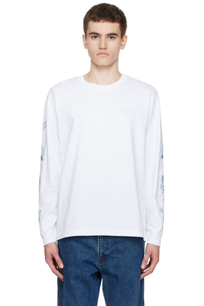 

Белая футболка с длинным рукавом и принтом Maison Kitsuné