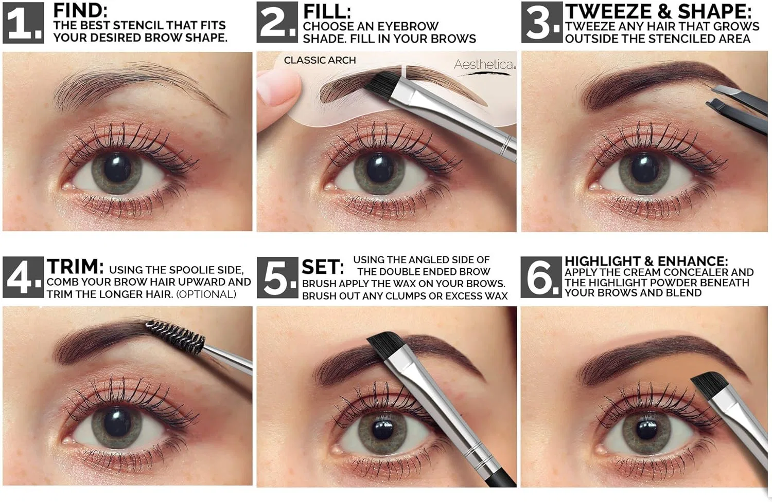 Набор для бровей Aesthetica Brow Contour Kit, 16 предметов — фото 4