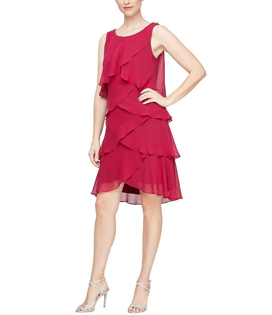 

Ignite Evenings Шифоновое платье-футляр без рукавов с круглым вырезом и тюльпанами, фиолетовый