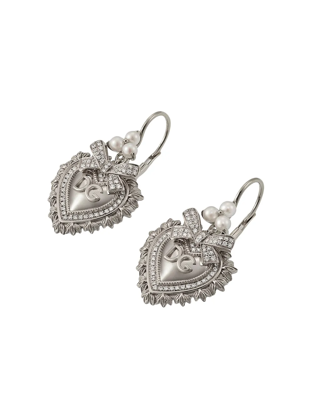 Серьги Devotion из белого золота с бриллиантами и жемчугом DOLCE & GABBANA, серебяный — фото 2