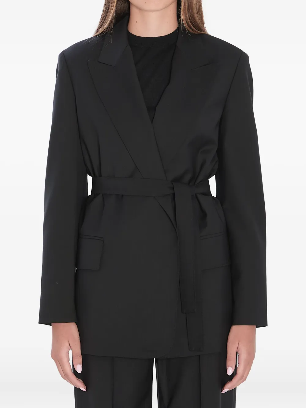 

Блейзер с заостренными лацканами и поясом MAX MARA, черный