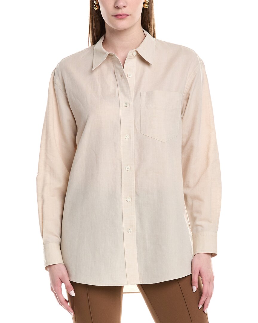 

Lafayette 148 New York Бойфренд Льняная и шелковая смесовая оверсайз рубашка, коричневый