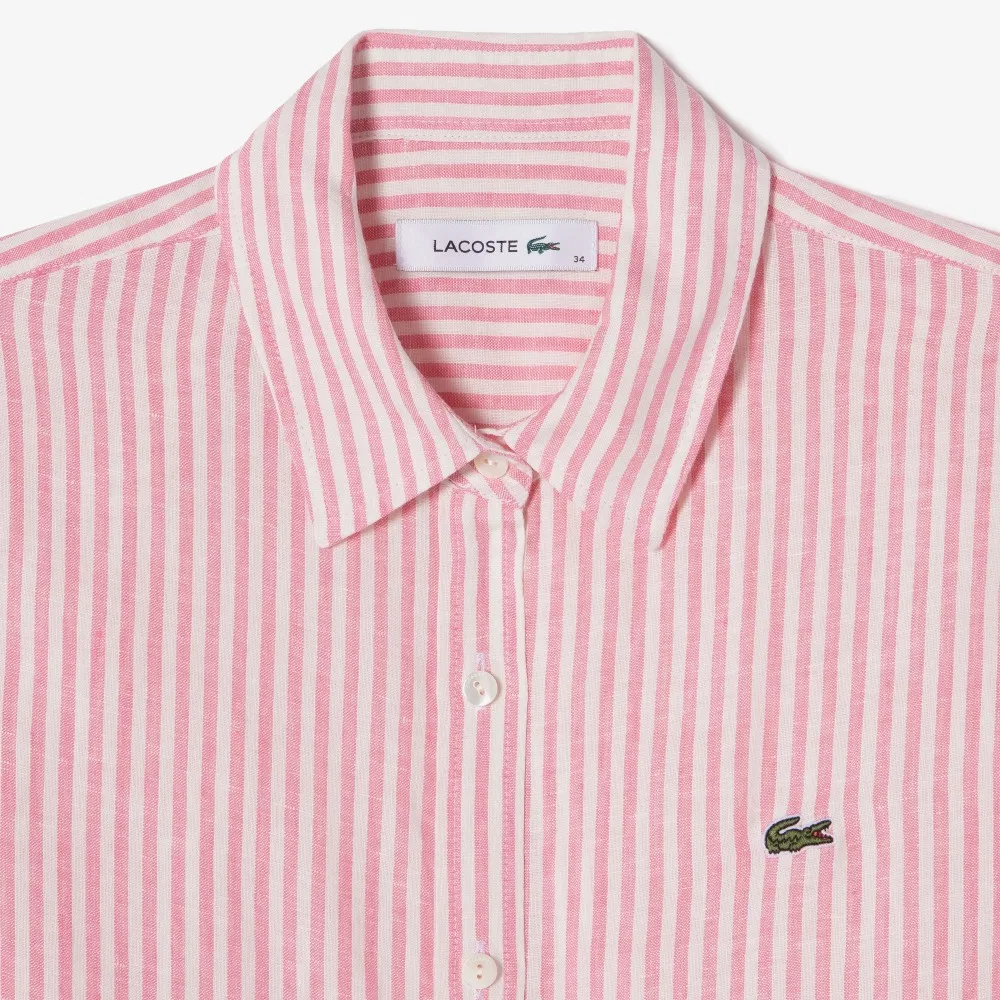 Рубашка Lacoste льняная женская розовая стандартного кроя — фото 3
