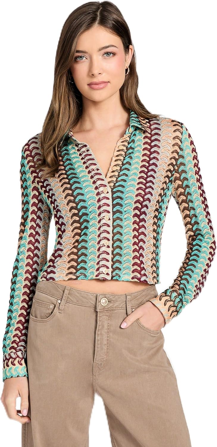 

GUESS Izzy полосатая вязаная рубашка, Peach Peony Multi, Оранжевый, GUESS Izzy полосатая вязаная рубашка, Peach Peony Multi