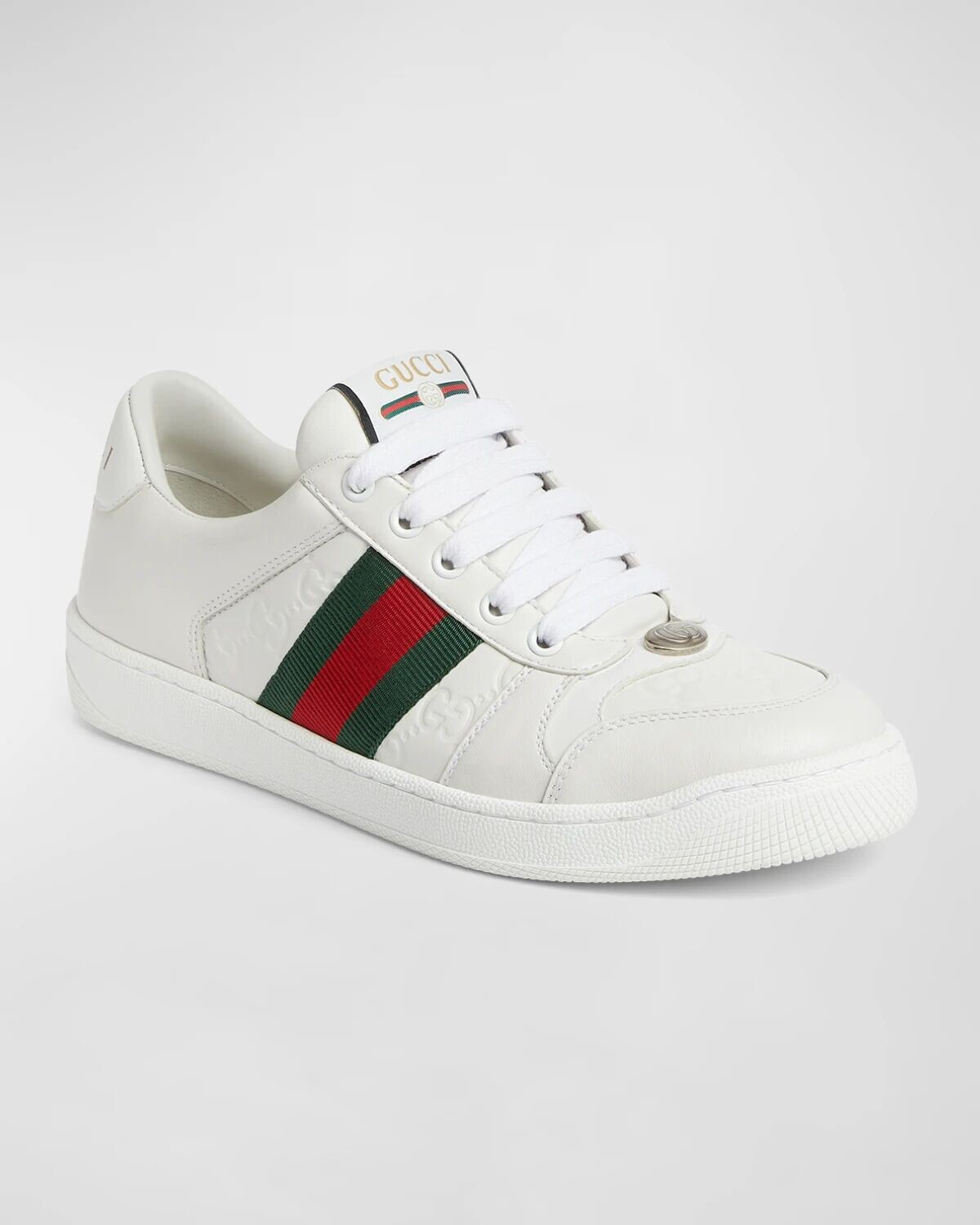 Кожаные низкие кеды с тиснением GG Gucci, цвет Great White — фото 2