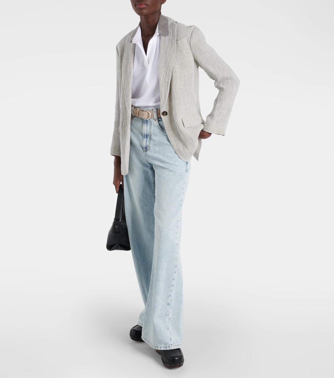 Джинсы с высокой посадкой и широкими штанинами Brunello Cucinelli, Essential Light Blue Denim — фото 2