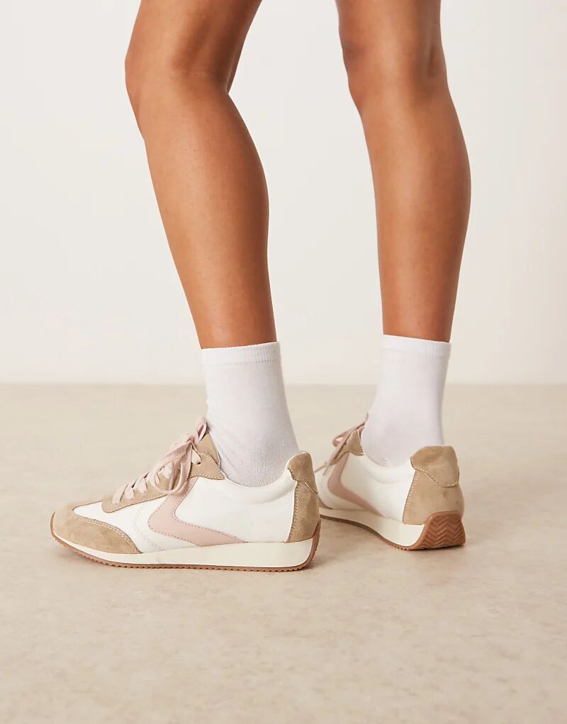 Кроссовки для бега ASOS DESIGN Daily со шнуровкой в ​​белом, сером и розовом цветах — фото 4