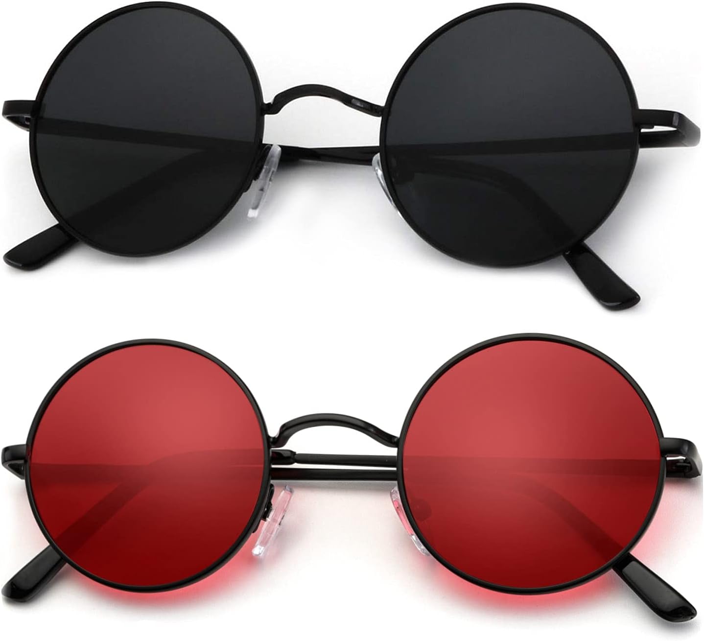 

Круглые поляризованные солнцезащитные очки KALIYADI для мужчин и женщин в стиле ретро с металлическим ремешком и эффектом хиппи, защита от УФ-излучения, B23-black Frame Black Lens + Black Frame Red Lens