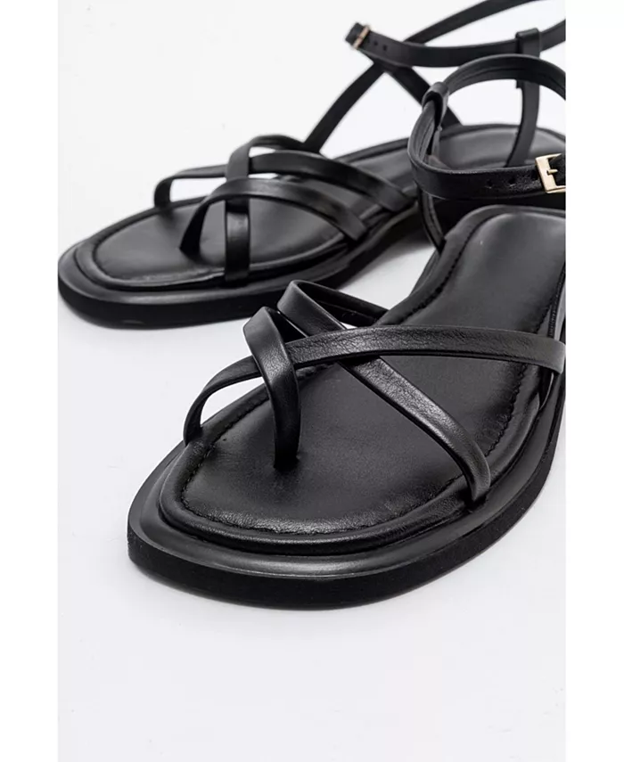 Антас Strappy Кожаные Плоские Сандалии (Женщины) Forever & Always Shoes, черный — фото 4