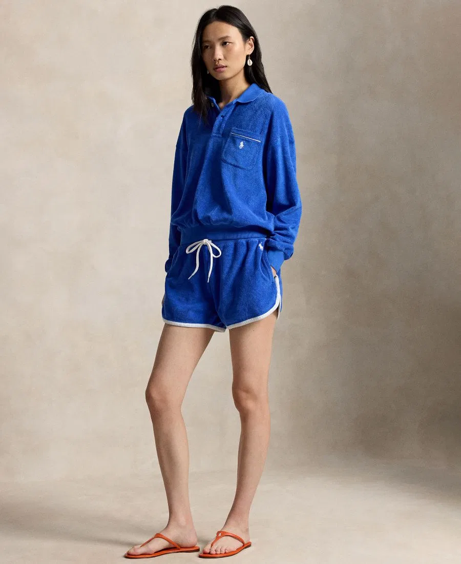 Женская рубашка-поло с длинными рукавами и воротником Polo Ralph Lauren, синий — фото 3