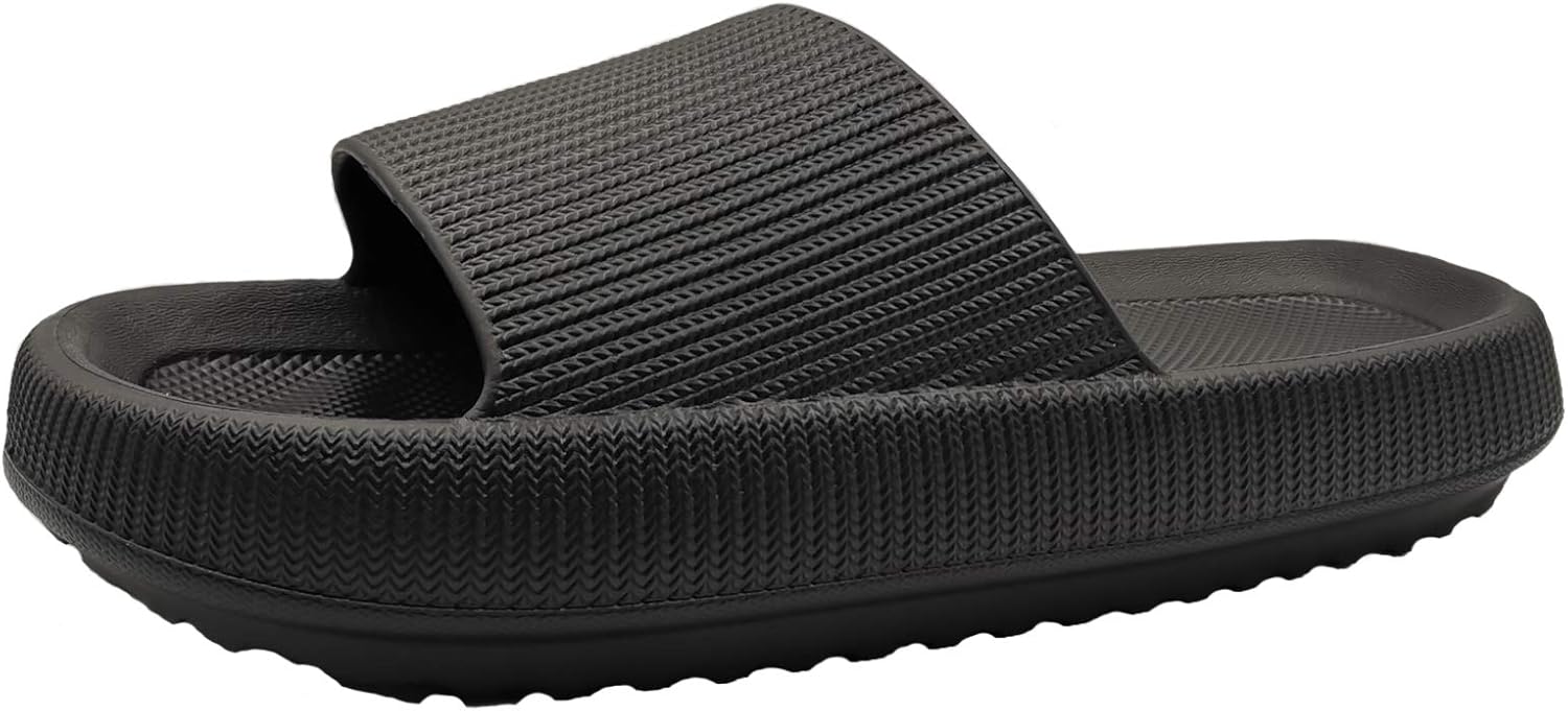 

Домашние тапочки Solaud для мужчин и женщин, быстро сохнущие, для душа, с противоскользящей подошвой, открытым носком, мягкой толстой подошвой, удобные, для бассейна, фитнеса, для дома и улицы, черный