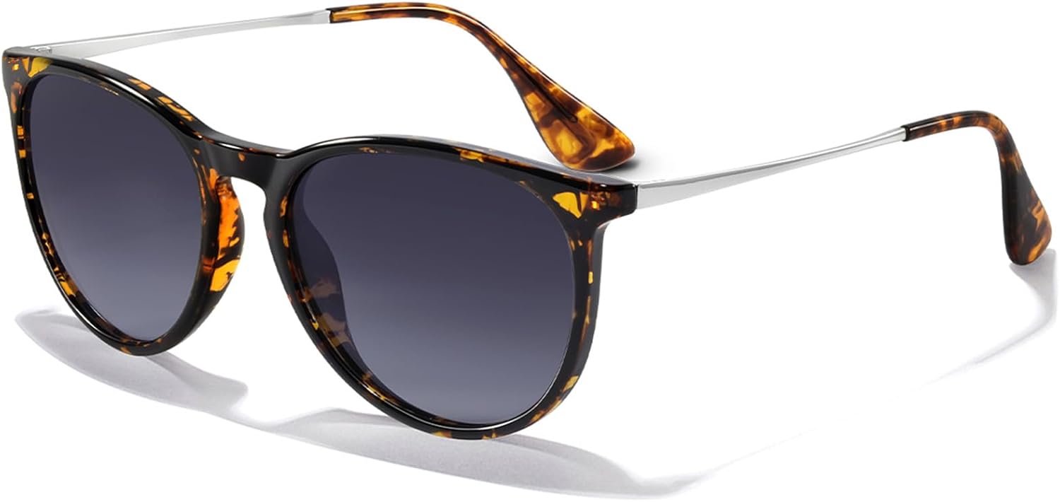 

Поляризованные солнцезащитные очки CHBP для женщин и мужчин - модный винтажный классический ретро-стиль 2025 года с круглыми зеркальными линзами. Дизайнерский стиль, 1pack-tigerspot Frame Gradient Grey Lens