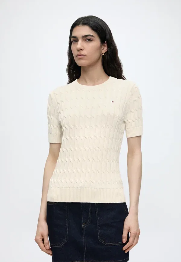 Футболка базовая Tommy Hilfiger Cable basic t-shirt, цвет слоновая кость