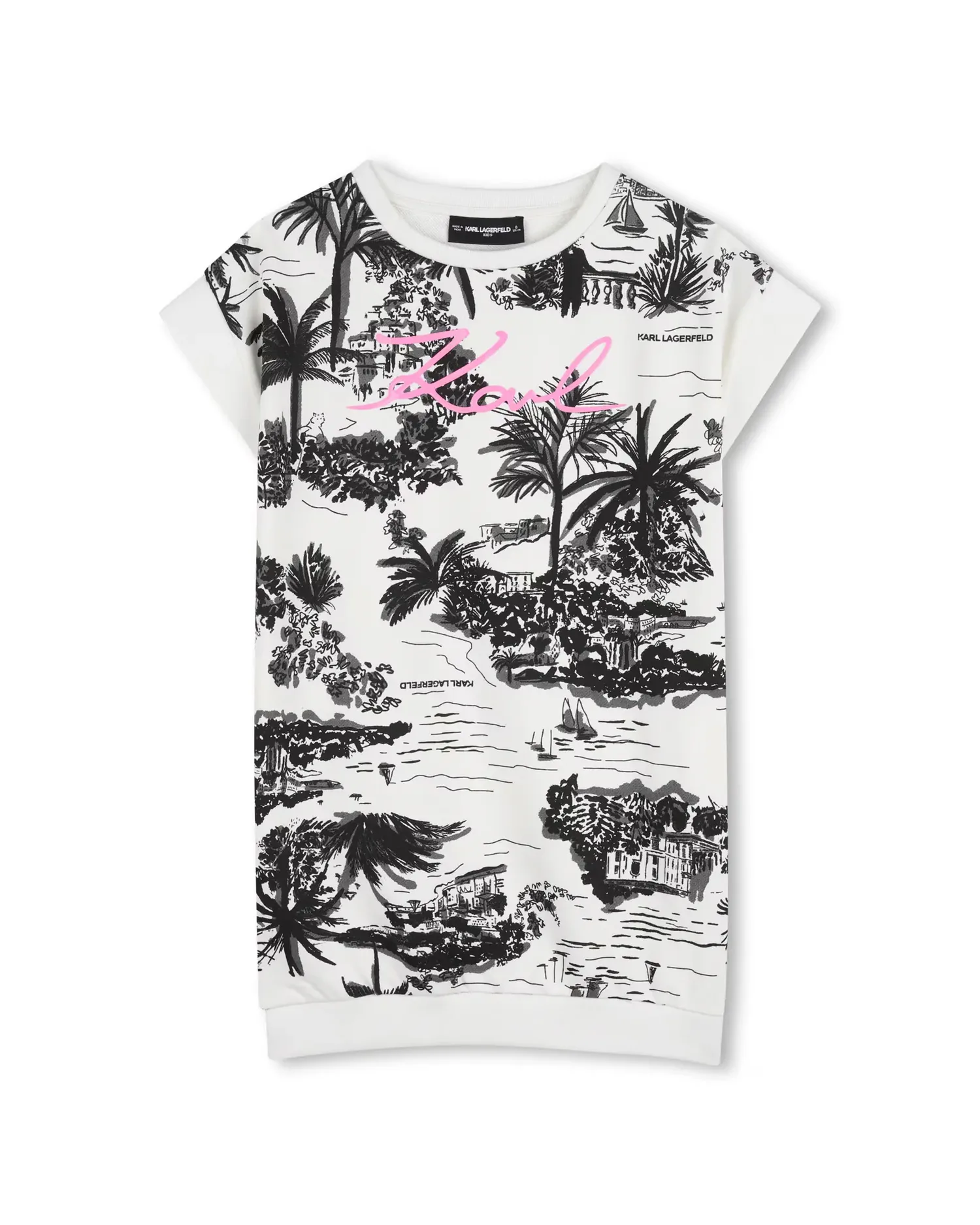 Детское платье с короткими рукавами из хлопка с цветами Karl Lagerfeld Kids, черный