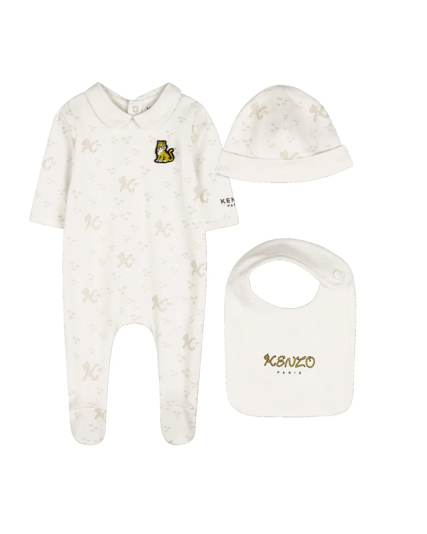 Набор для младенца унисекс с коротким рукавом и мелким принтом из хлопка Kenzo Kids, белый